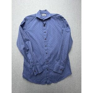 Twillory Dress Shirt Mens 16 36/37 Blue Dot Slim Fit Cotton Long Sleeve